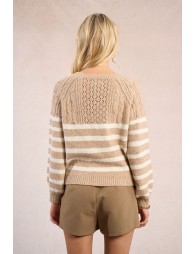 Pull rayé en maille, buste ajouré
