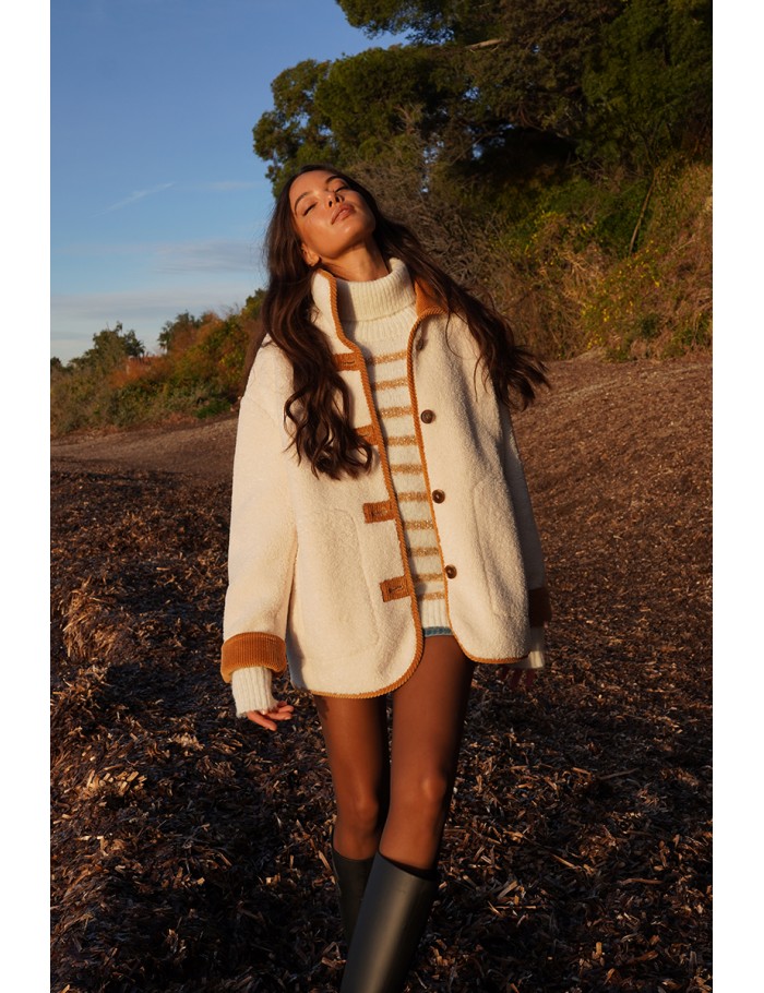 Textured faux sheepskin coat