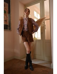 Suede belted shorts