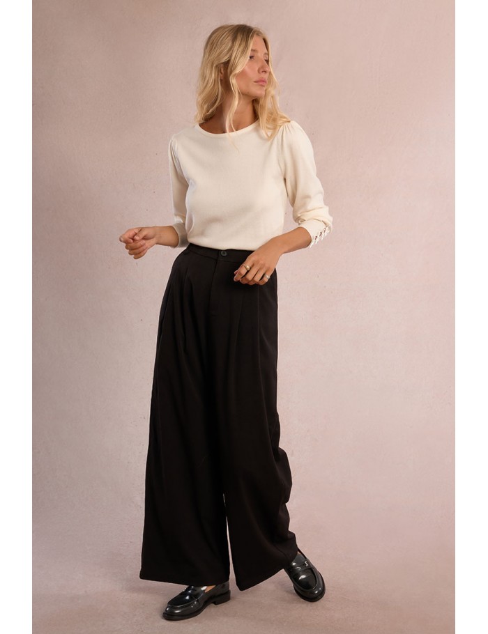 High-waisted, wide-leg trousers