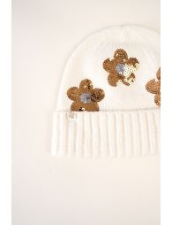 Bonnet en maille à fleurs en sequins
