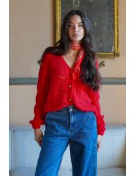Openwork and buttoned cardigan