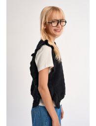 Sleeveless sweater with ruffled stripes