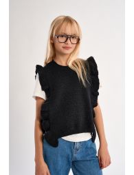 Pull sans manches à bandes volantées