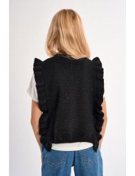 Sleeveless sweater with ruffled stripes