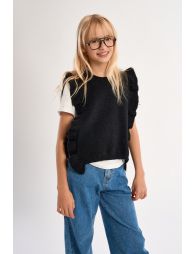Pull sans manches à bandes volantées
