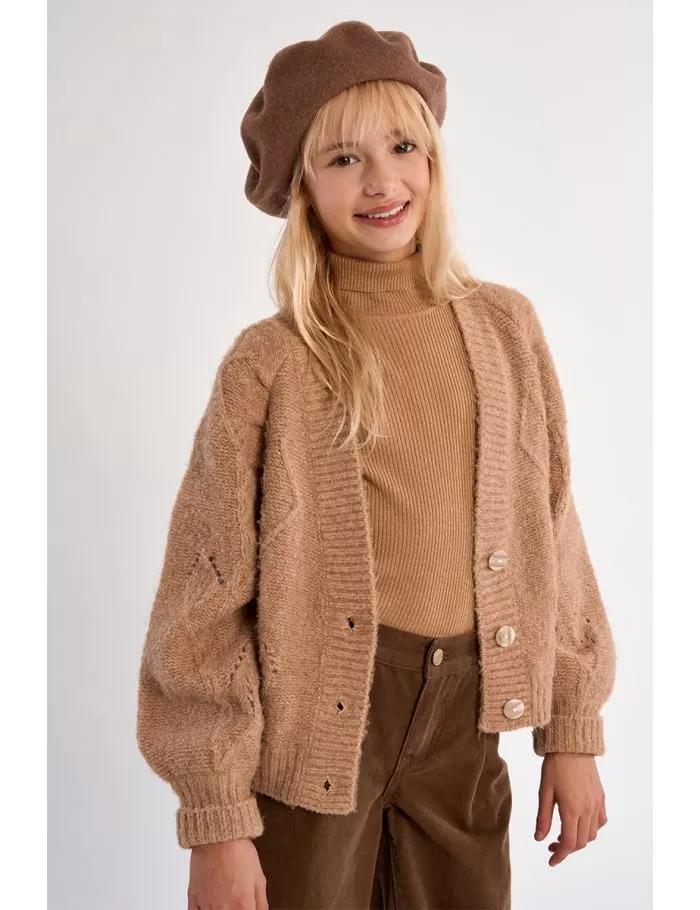 Cárdigan de niña de manga larga, en punto mezclado