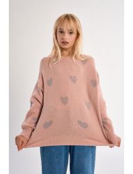 Knitted sweater with hearts