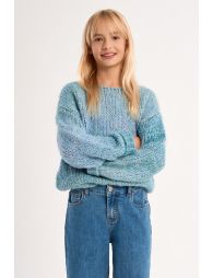 Jersey de niña de manga larga, en punto mezclado