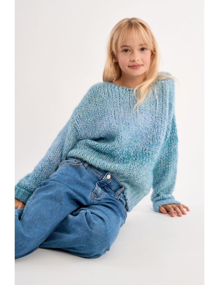 Jersey de niña de manga larga, en punto mezclado