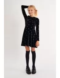 Velvet dress, sprinkled with shiny bows