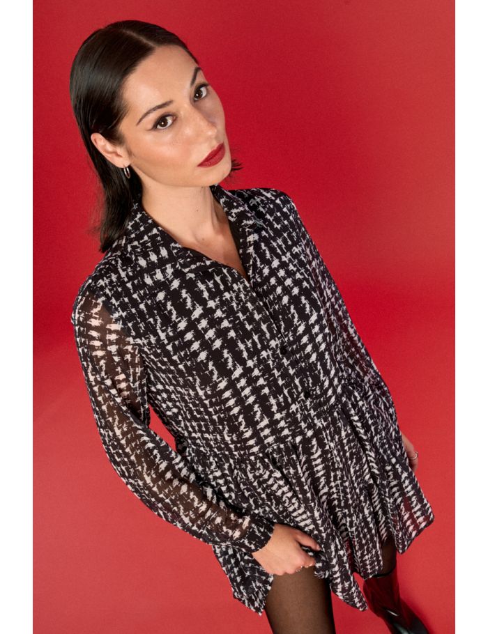 Robe chemise à volants imprimée