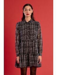 Printed ruffle shirt dress