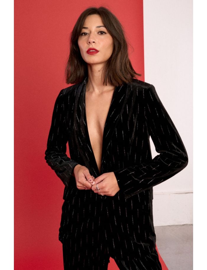 Straight velvet and rhinestone blazer