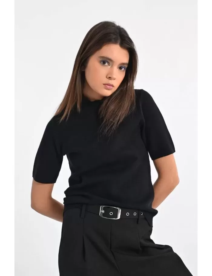 Pull col roulé à manches courtes