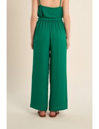 Pantalón de mujer largo, con lazada y pliegues.