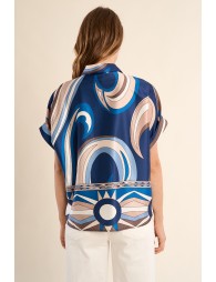 Short-sleeved blouse, satin effect