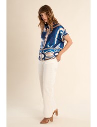 Short-sleeved blouse, satin effect