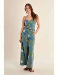Printed denim jumpsuit