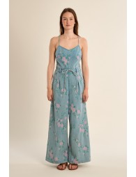 Floral denim jumpsuit