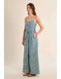 Floral denim jumpsuit