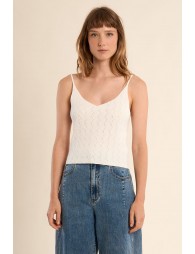 Top de mujer sin manga, en punto calado.