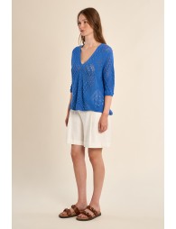 Short-sleeved crochet knit