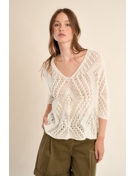 Short-sleeved crochet knit
