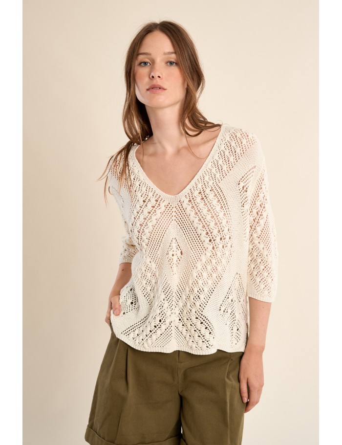 Short-sleeved crochet knit