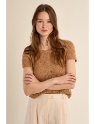 Short-sleeved crochet knit
