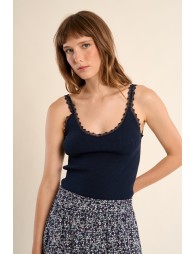 Knitted tank top, lace straps