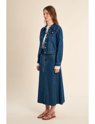 Cropped denim jacket, belted