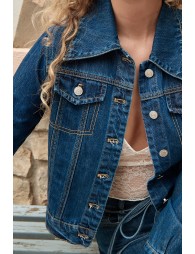 Cropped denim jacket, belted
