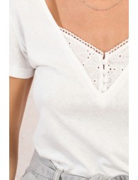 Camiseta de mujer de manga corta, detalle de encaje.