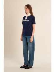 Camiseta de mujer de manga corta, con estampado y encaje.