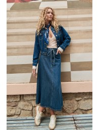 Long denim skirt, knotted