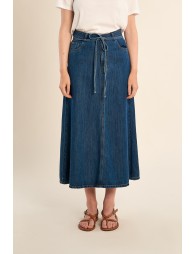 Long denim skirt, knotted