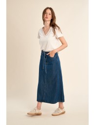 Long denim skirt, knotted