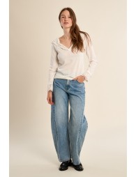 T-shirt manches longues, capuche en dentelle