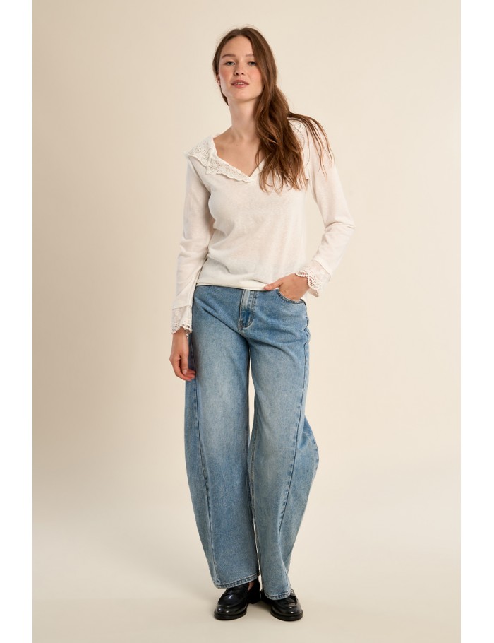 Long-sleeved T-shirt, lace hood