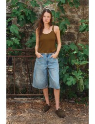 Wide denim Bermuda shorts