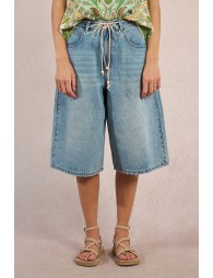 Wide denim Bermuda shorts