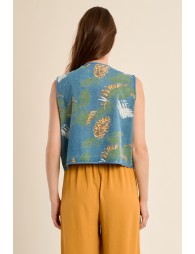 Chaleco de mujer corto, con estampado y lazada.