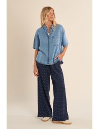 Chemise denim, manches courtes