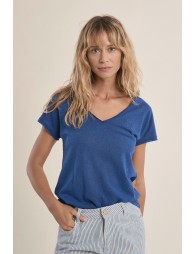 Camiseta de mujer de manga corta, escote V.