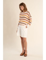 Openwork knit sweater, striped