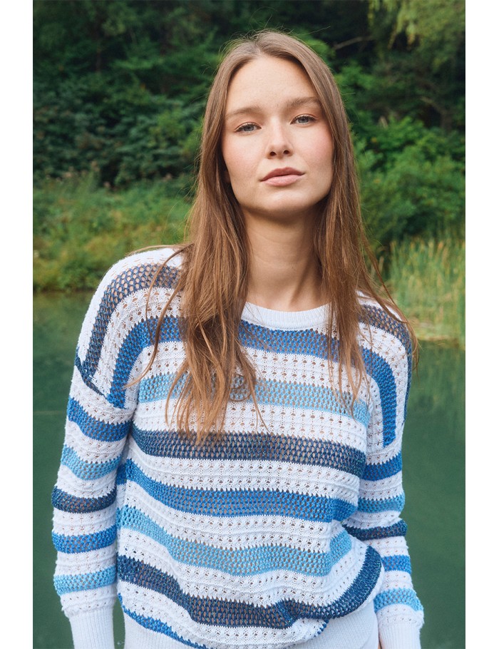 Pull en maille ajourée, rayé