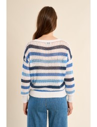 Openwork knit sweater, striped