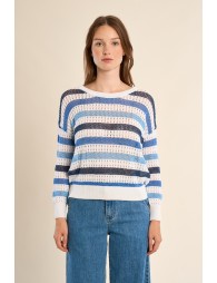 Pull en maille ajourée, rayé