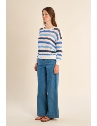 Pull en maille ajourée, rayé